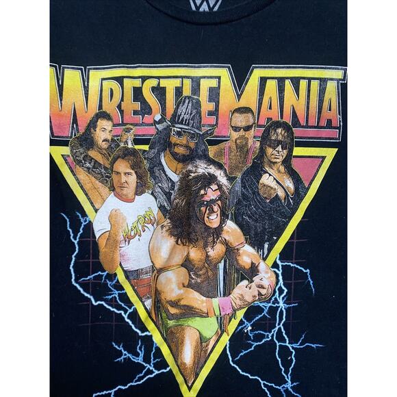 WWE Men’s Cotton T-Shirt WrestleMania Macho Man & More Screen Print Sz Medium - Picture 2 of 7
